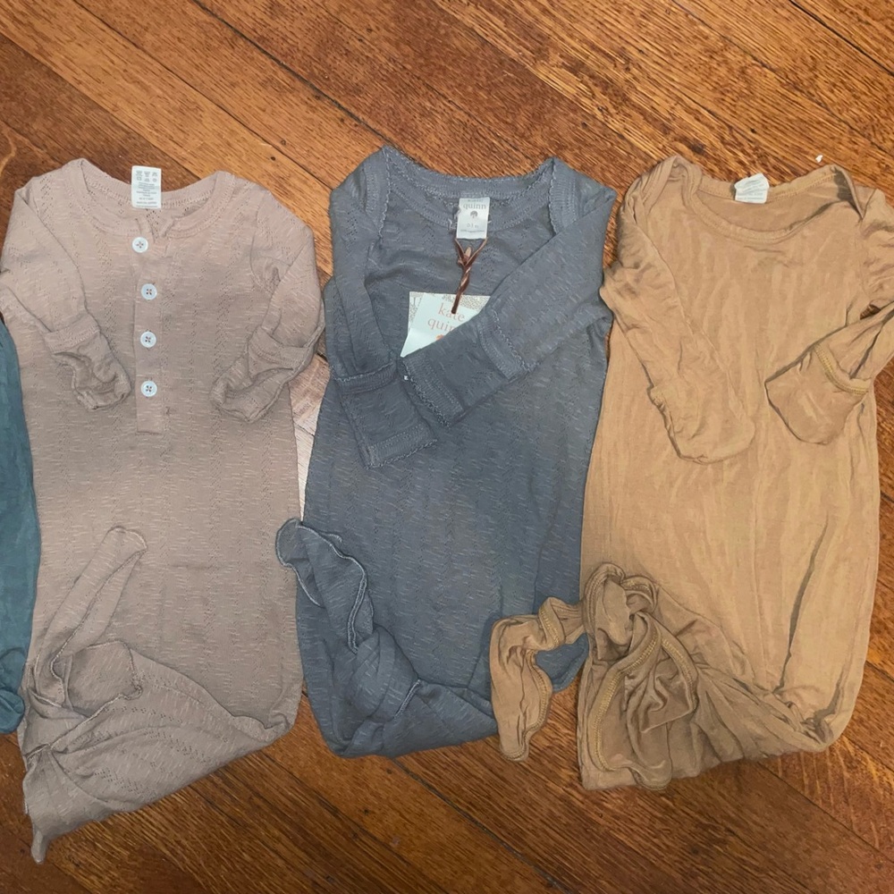 3 super soft 100% organic cotton and bamboo newborn knotted gowns gender neutral